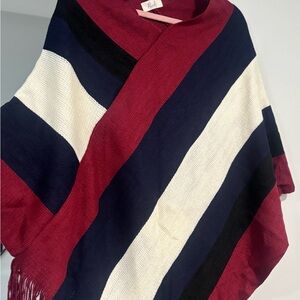 NWT Striped Poncho - Red, Navy, Black, White